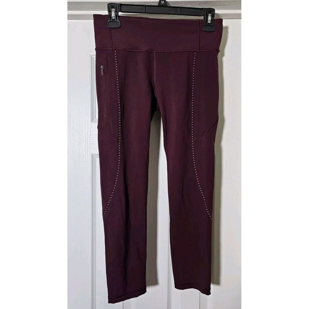 Lululemon Extra Mile Crop Reflective Tight Leggings Size 6 23" Garnet